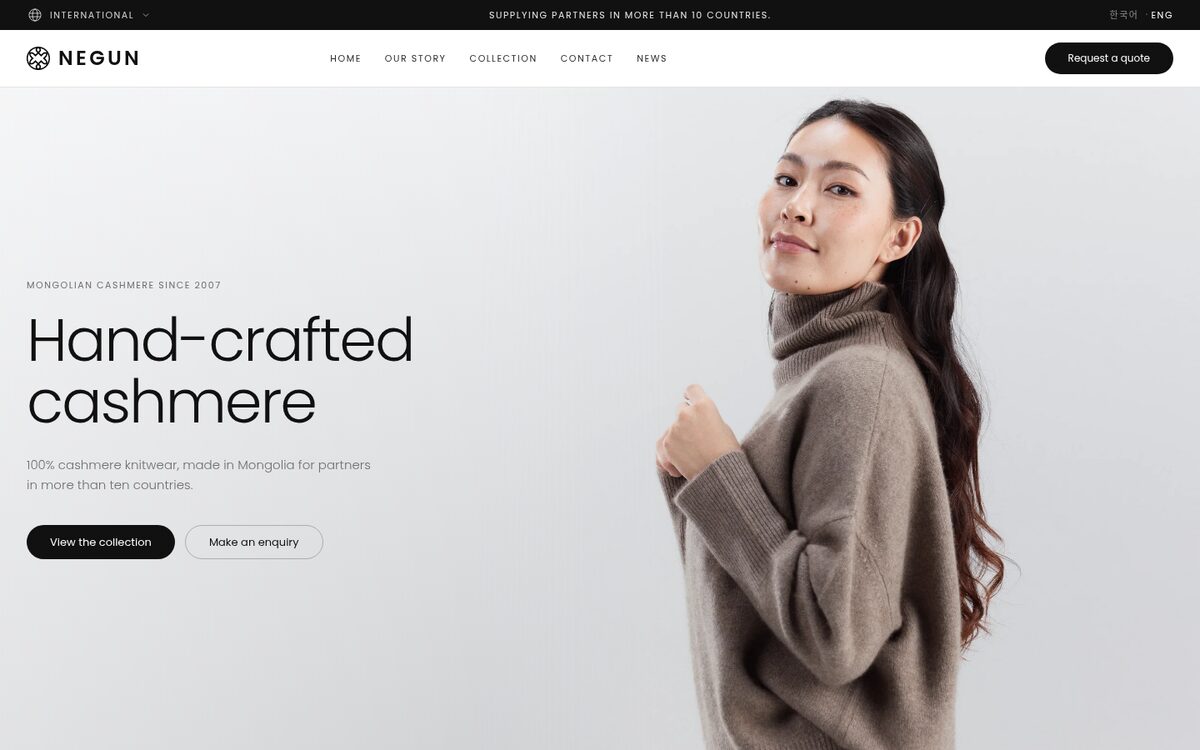 Screenshot of the Negun Cashmere home page